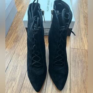 Kurt Geiger Vivian Black Suede Ankle Boot Size 9; EUR 40. Heel is 3.5 inches